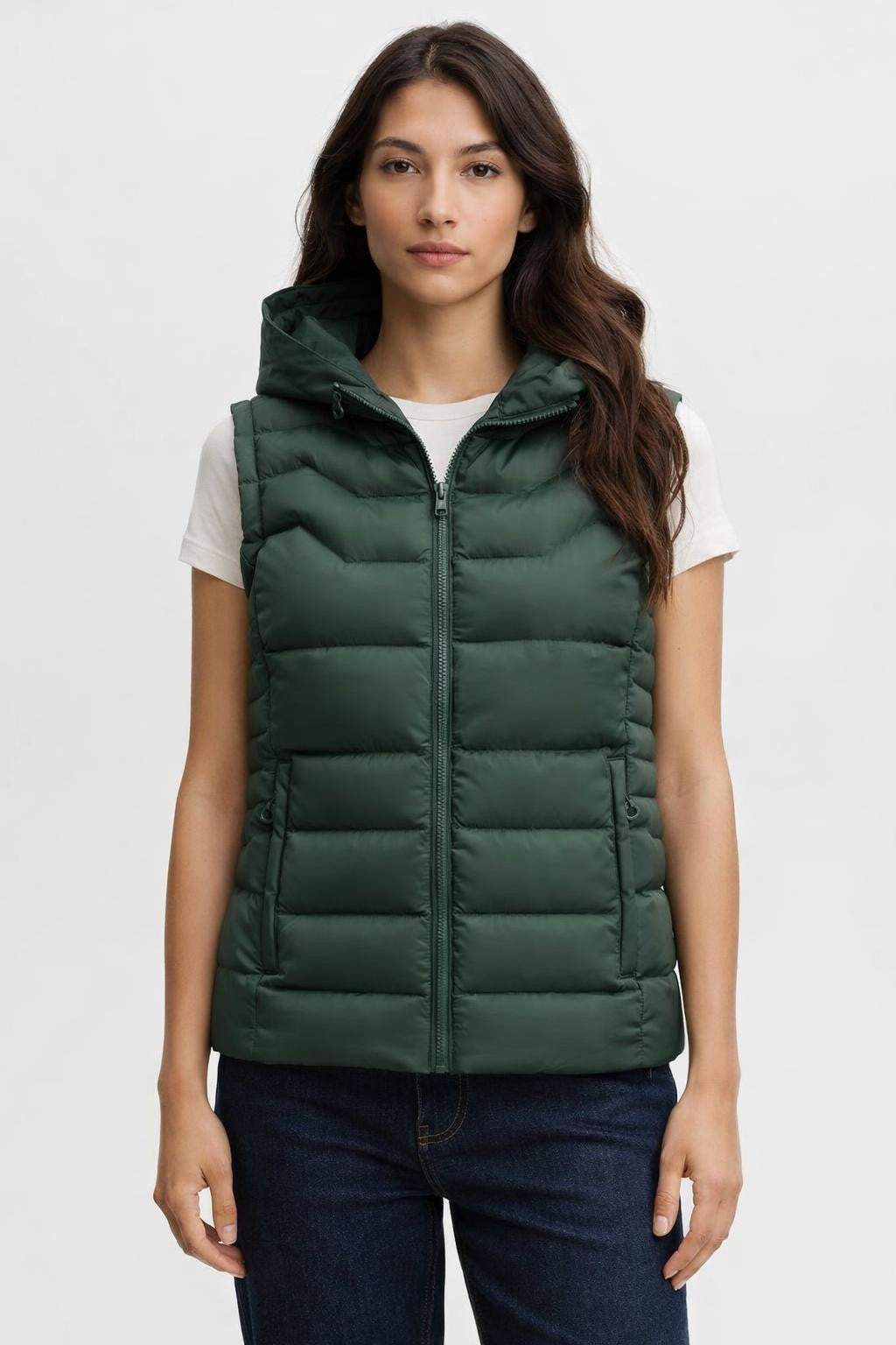 Insulated Outdoor Vest with Pockets - Olive Green
