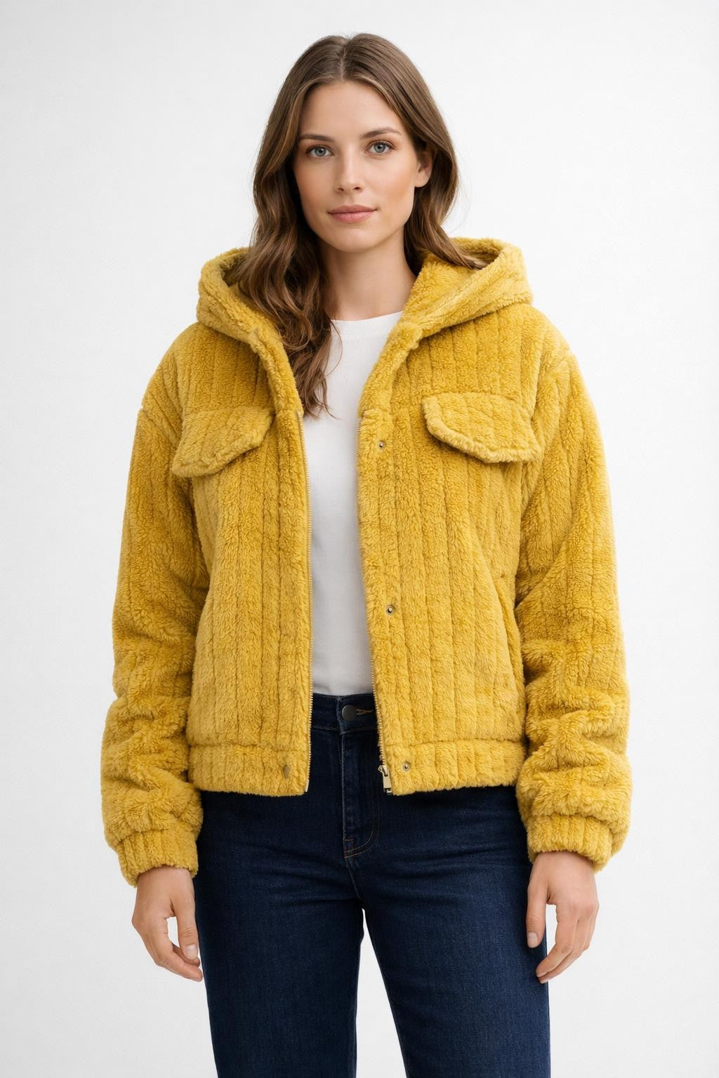 Reversible Teddy Fleece Casual Jacket - Orange Yellow