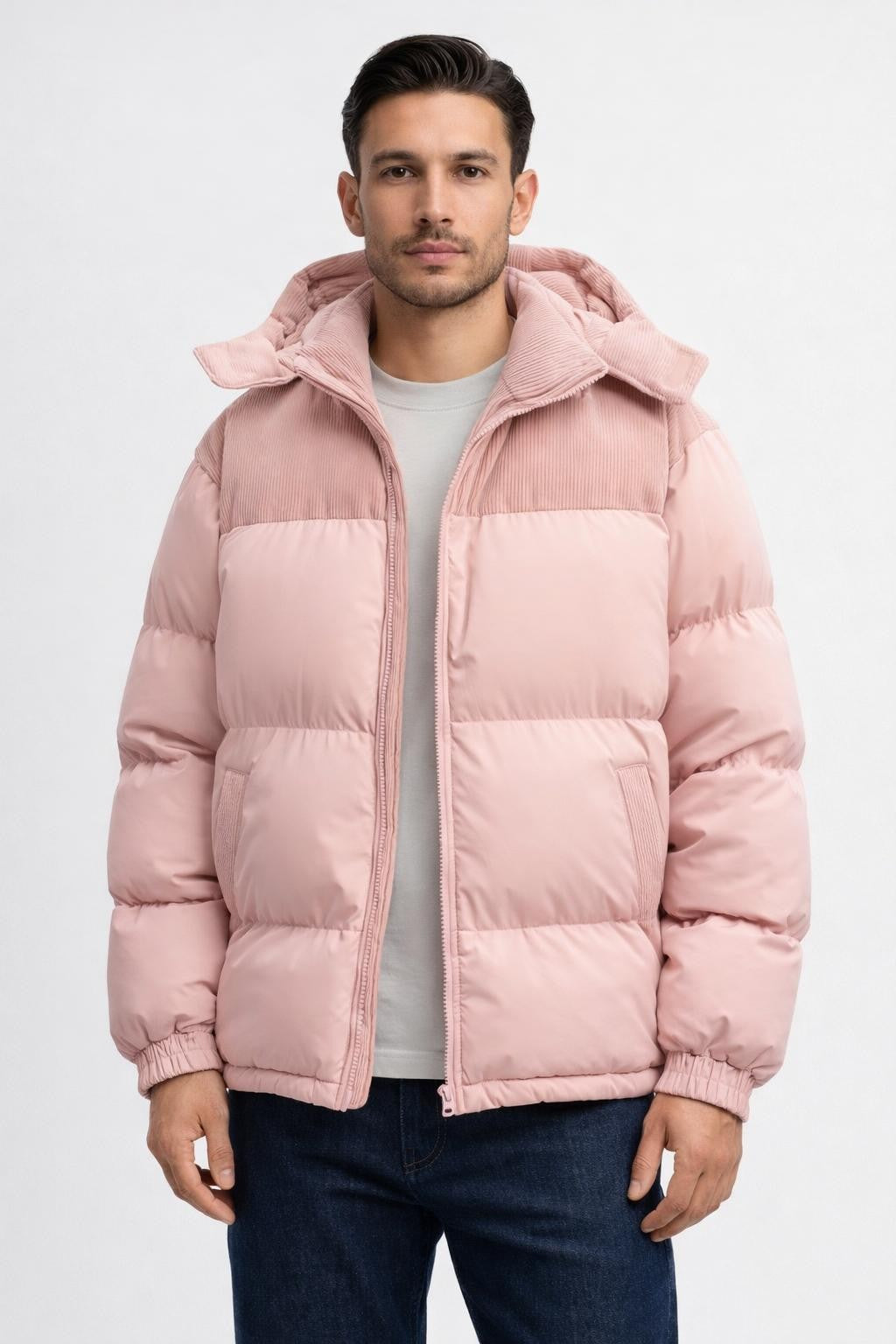 Men's Windproof Thick Winter Jacket - Pink