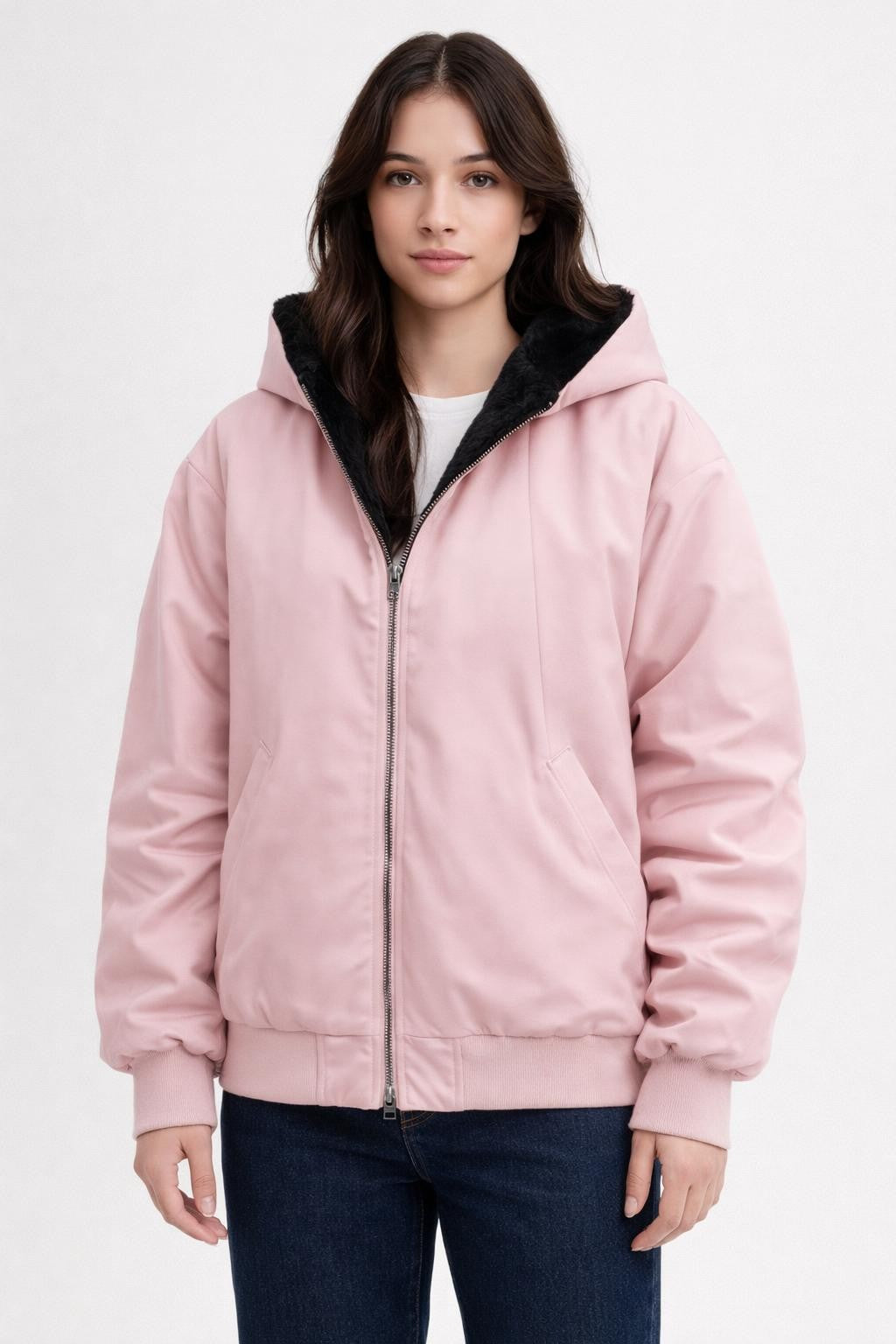 Reversible Faux Fur Lined Jacket - Pink
