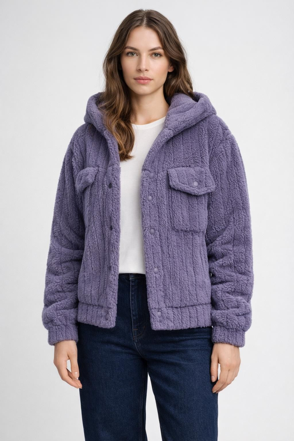 Reversible Teddy Fleece Casual Jacket - Purple