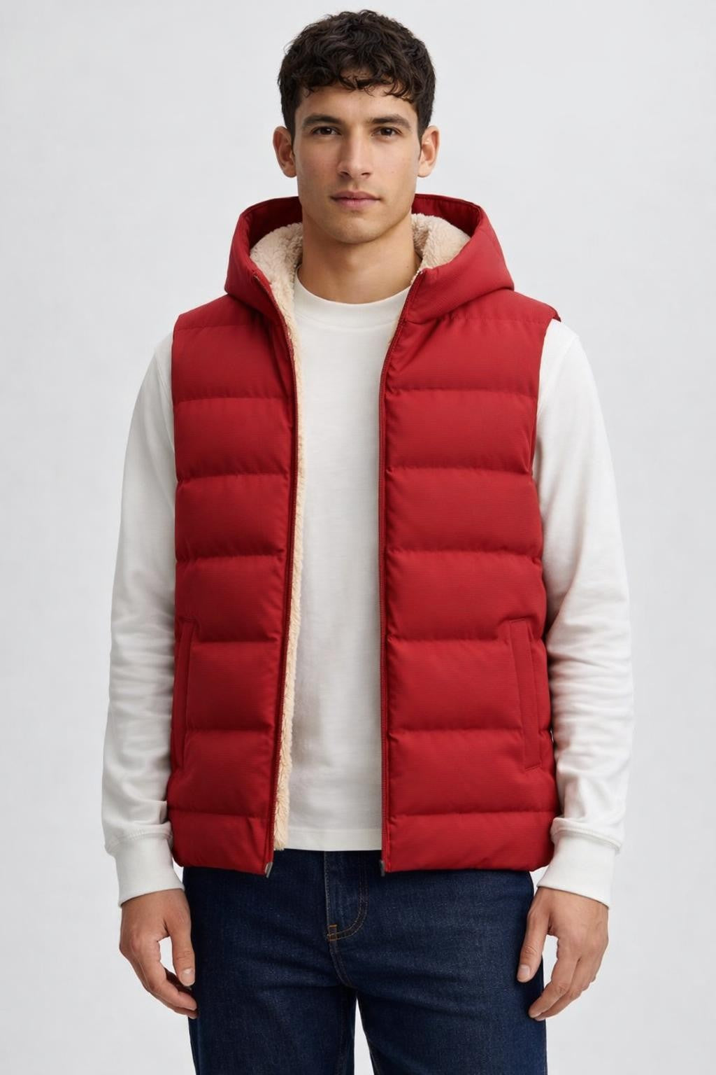 Men's Fleece-Lined Casual Vest - Red
