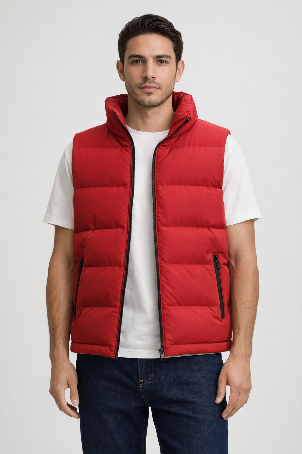 Men's Thick Zip-Up Vest with Pockets - Red