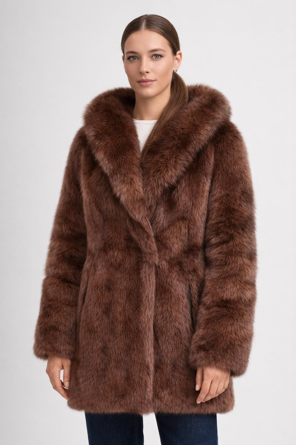 Mid-Length Coat with Shawl Collar - Red