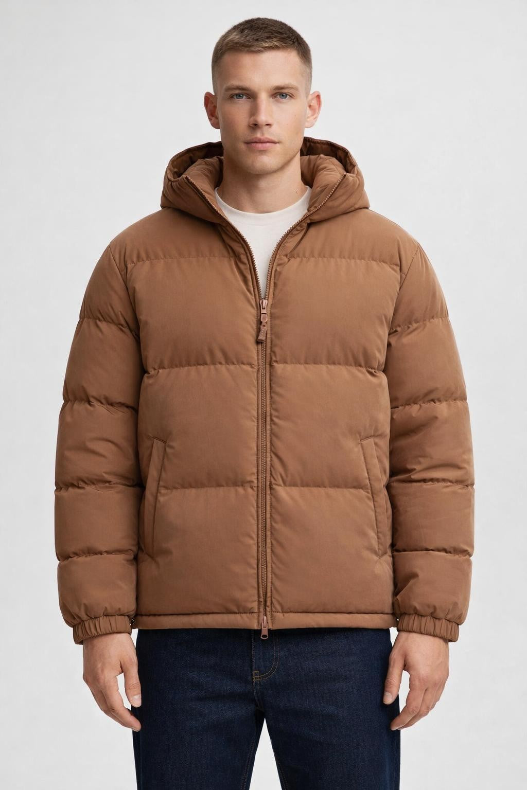 Padded Zip-Up Bubble Jacket - Rust