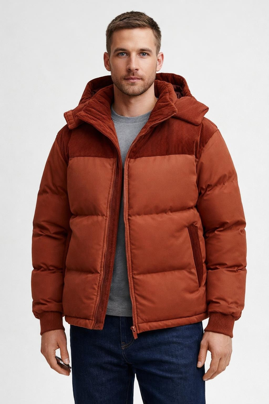 Men's Thick Windproof Winter Jacket - Rust
