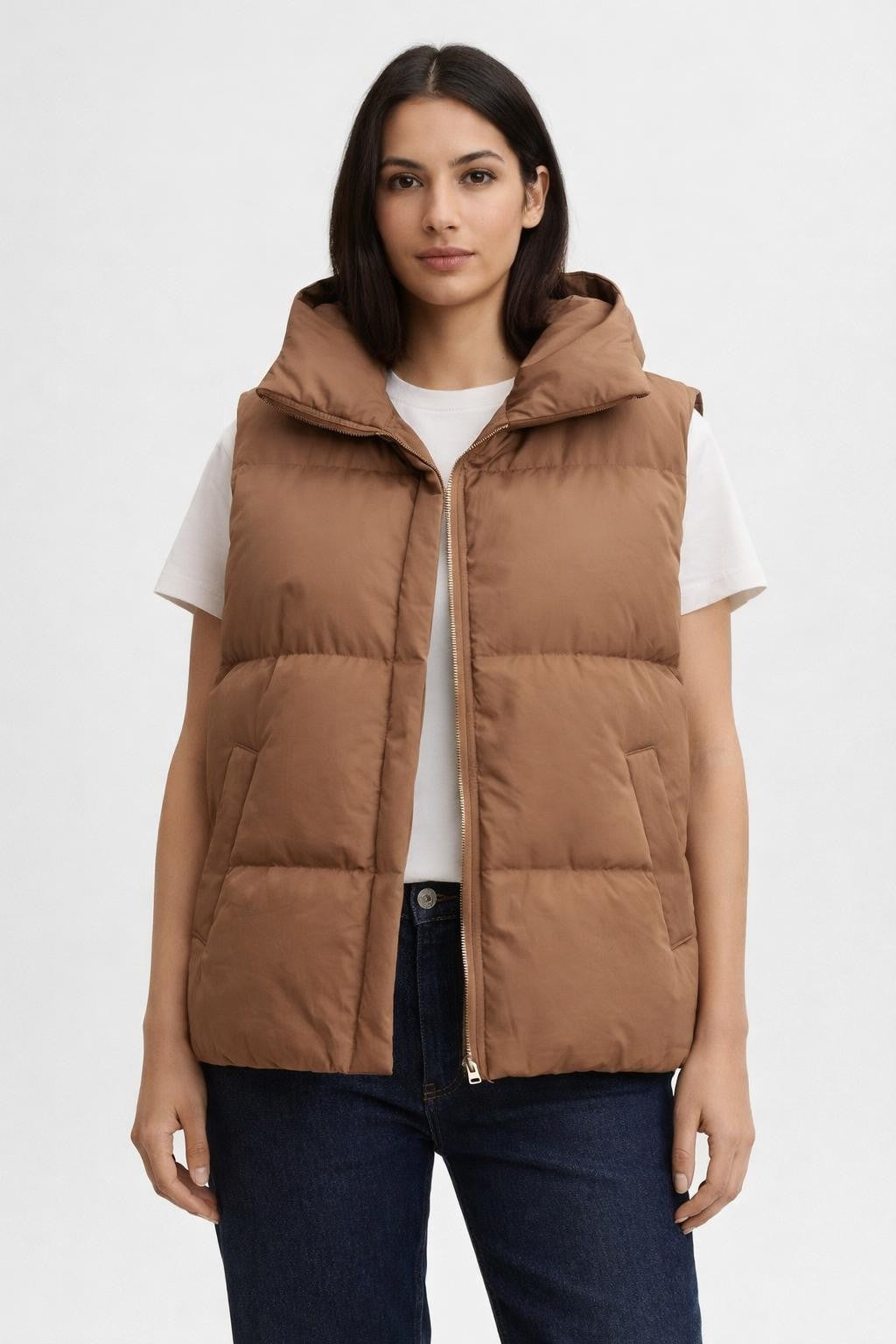 Sleeveless Zip-Up Casual Vest - Rust