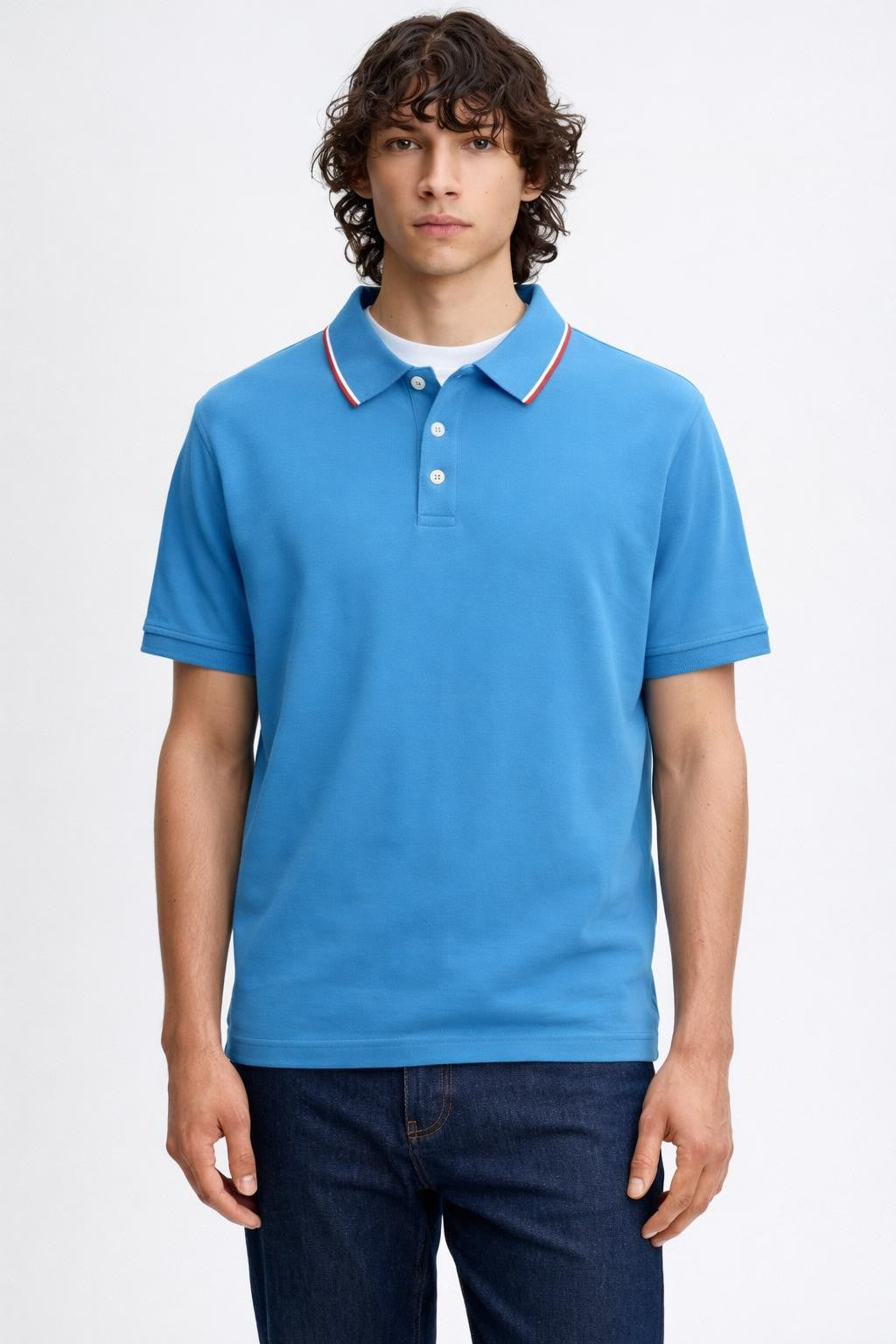 Men's Breathable Colorblock Polo Shirt - Sky Blue