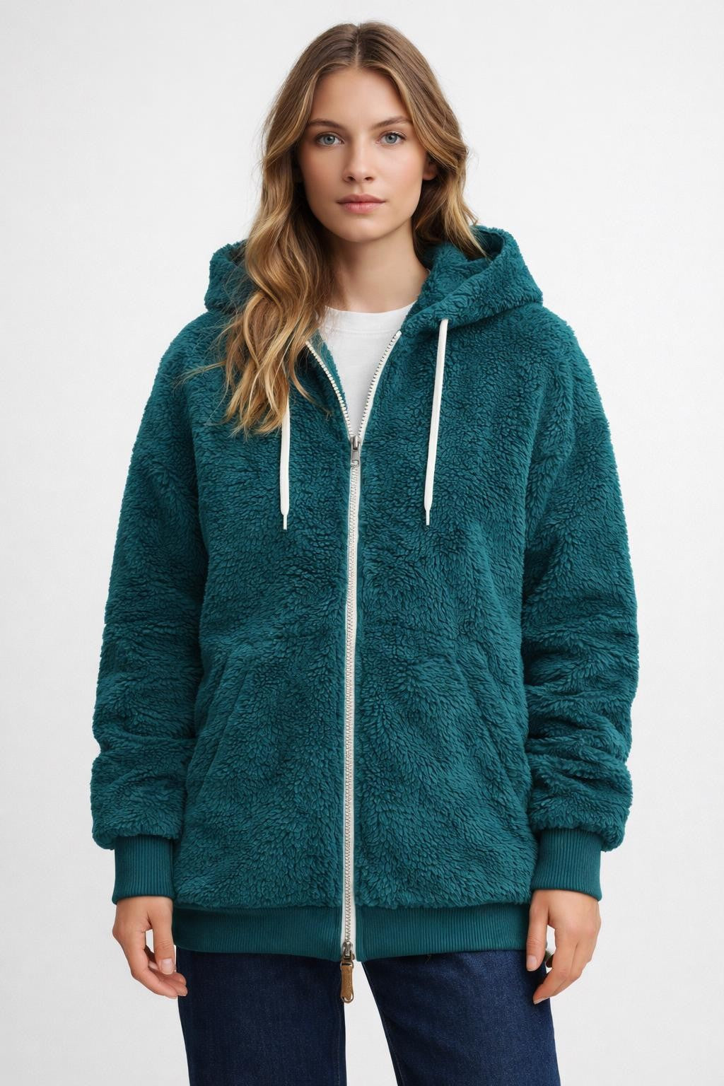 Fleece-Lined Zip-Up Jacket - Teal