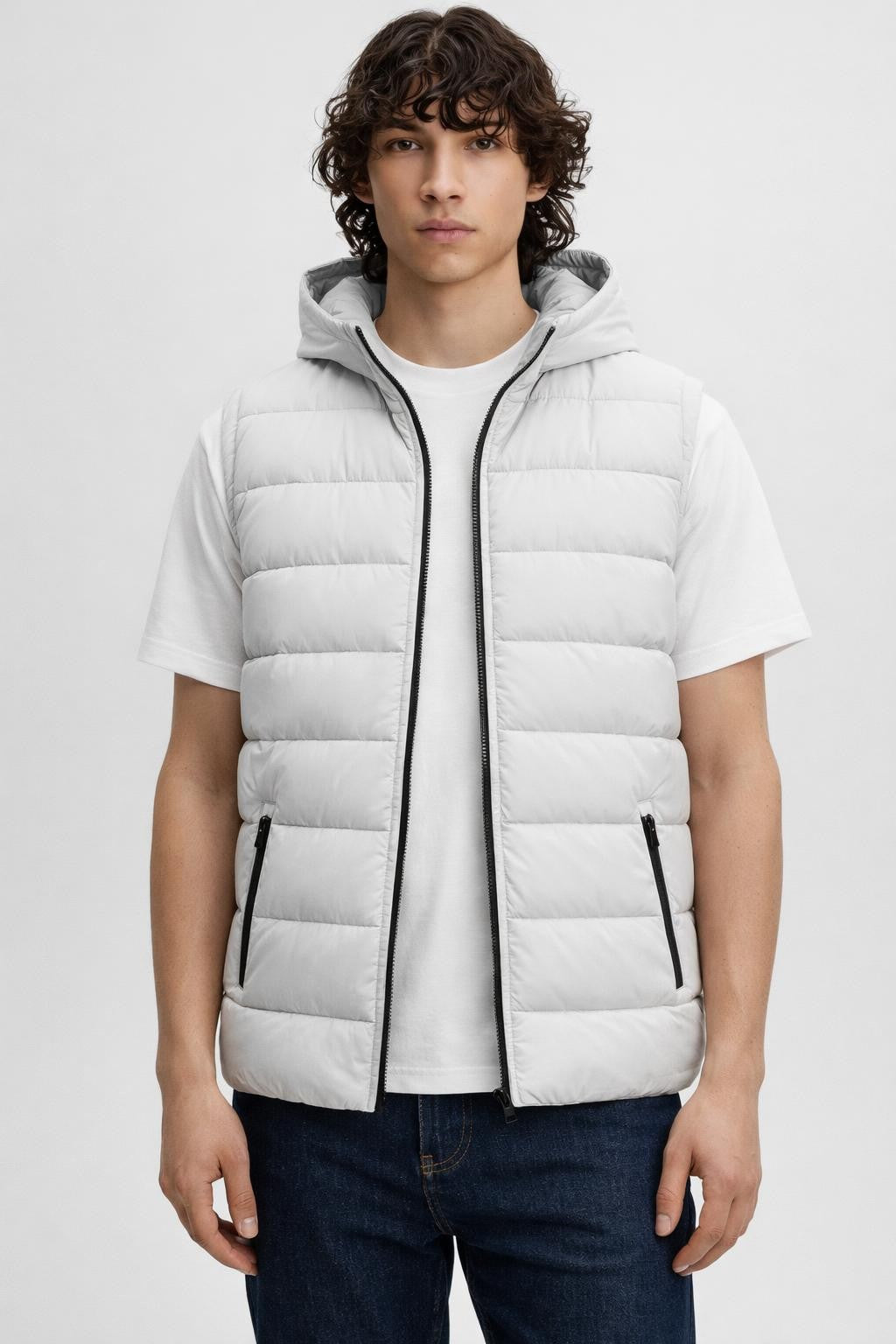 Men's Sleeveless Stand Collar Vest - White
