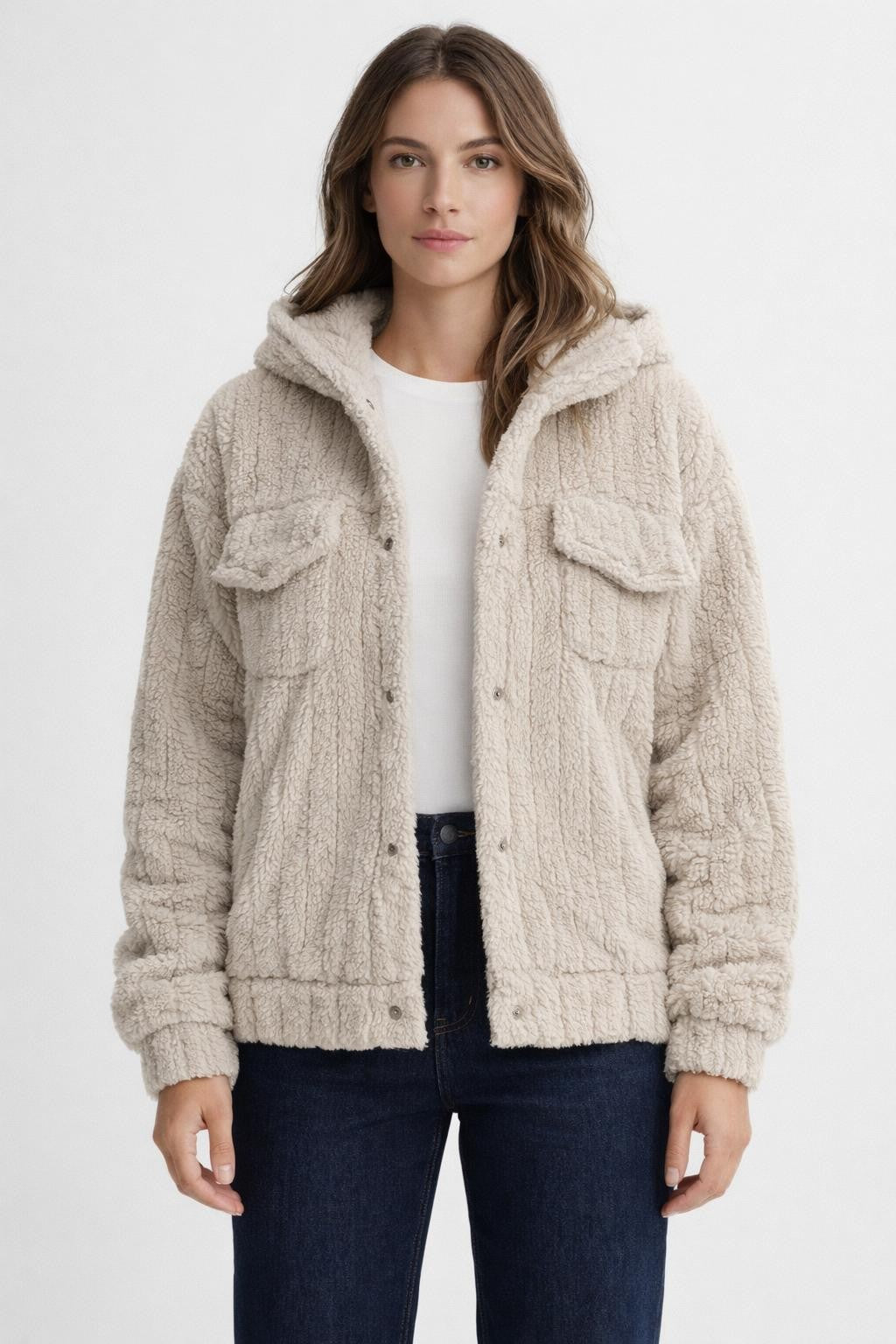Reversible Teddy Fleece Casual Jacket - White