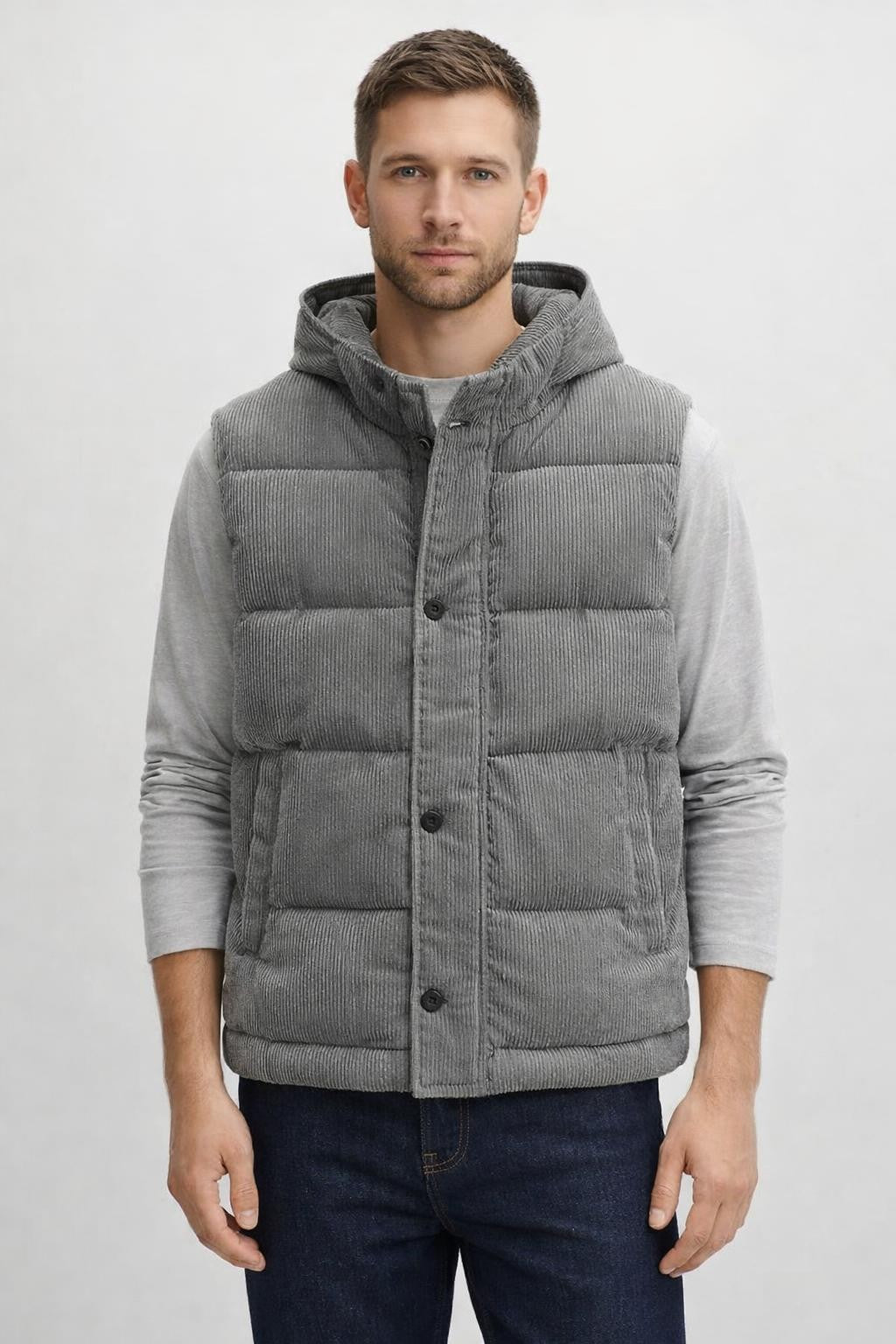 Men's Thickened Winter Vest with Corduroy Lining - White