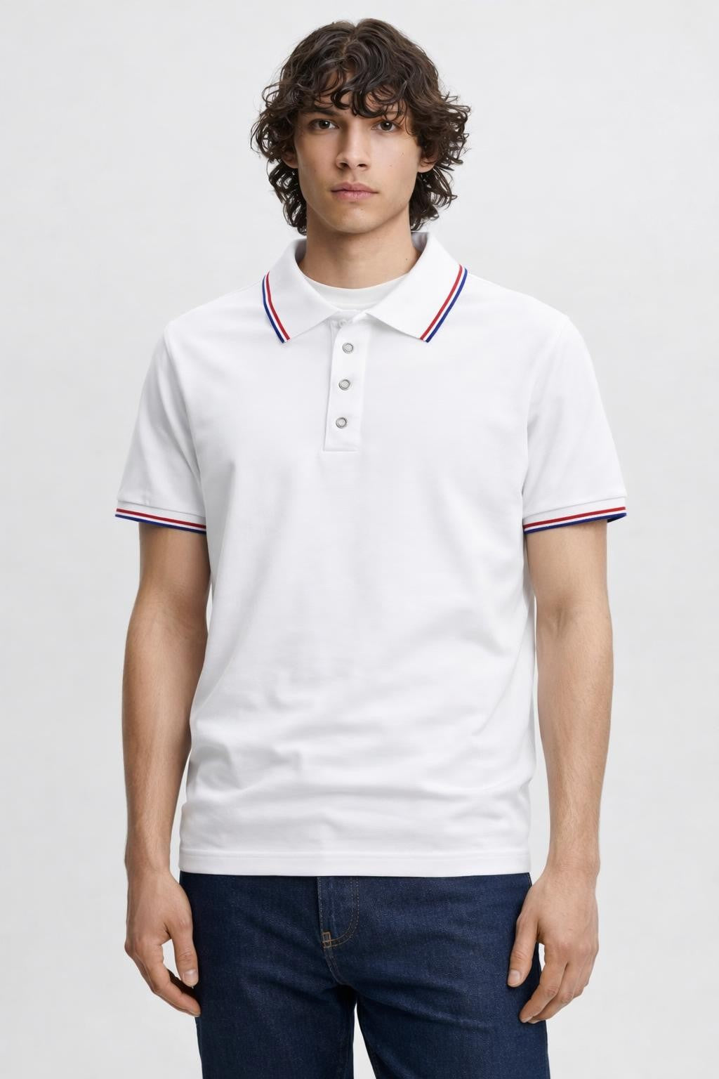 Men's Breathable Colorblock Polo Shirt - White