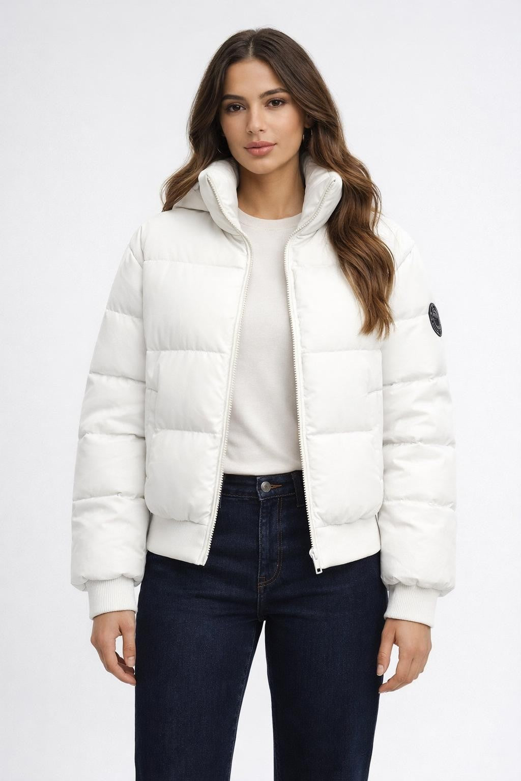 Padded Stand Collar Commuter Jacket - White