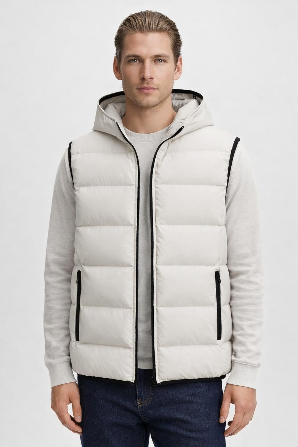 Men's Sleeveless Stand Collar Vest - White