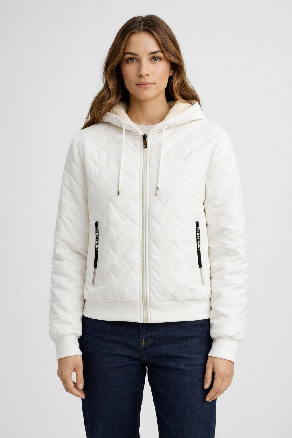 Fleece-Lined Winter Hoodie with Zip Pockets - White