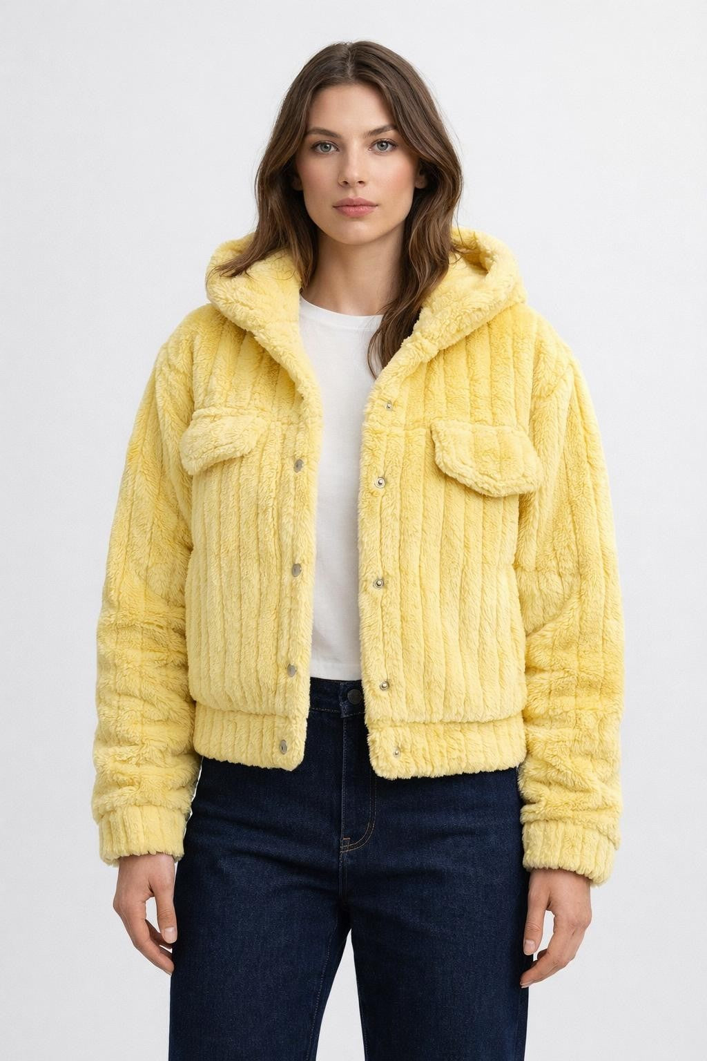 Reversible Teddy Fleece Casual Jacket - Yellow