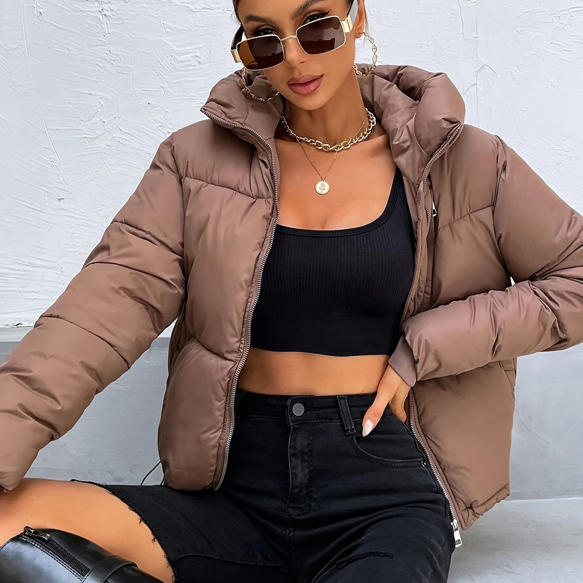 Brown Thick Puff Jacket Winter Style - photo 1