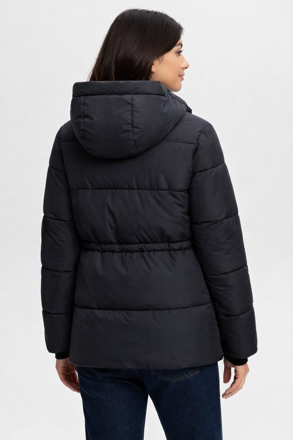 Quilted Waist-Adjustable Winter Jacket - back view