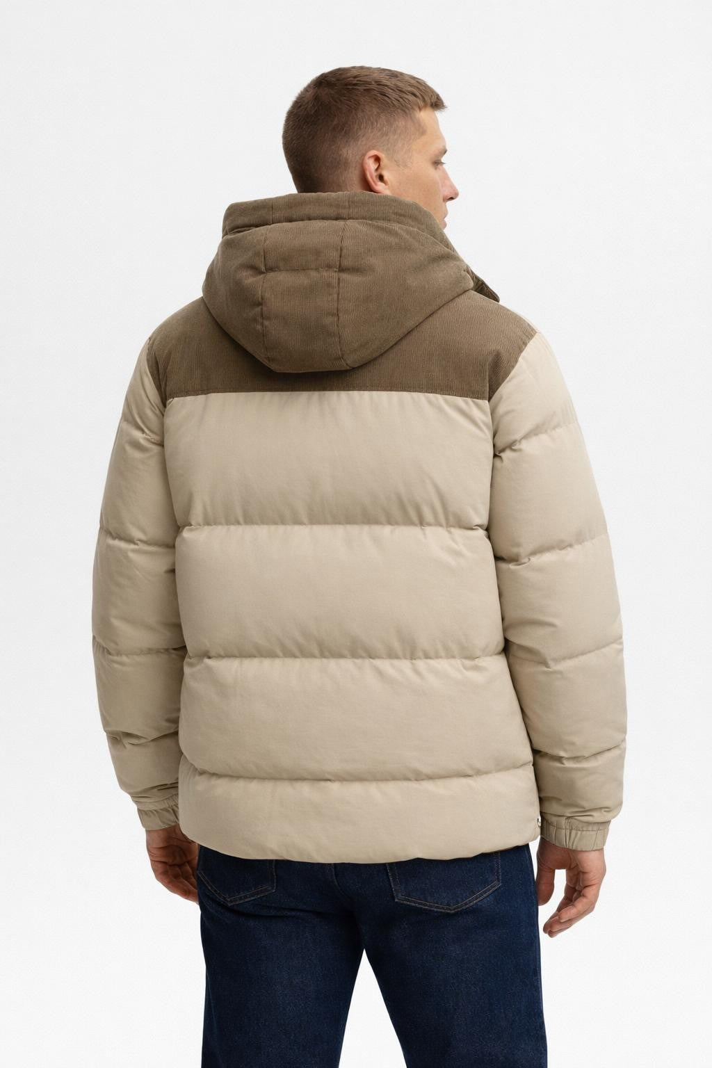 Thick Colorblock Parka with Removable Hood - back view