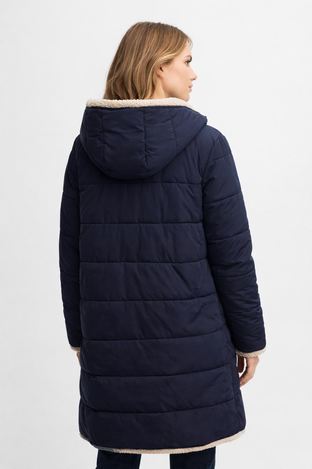 Reversible Plush Long Winter Jacket - back view