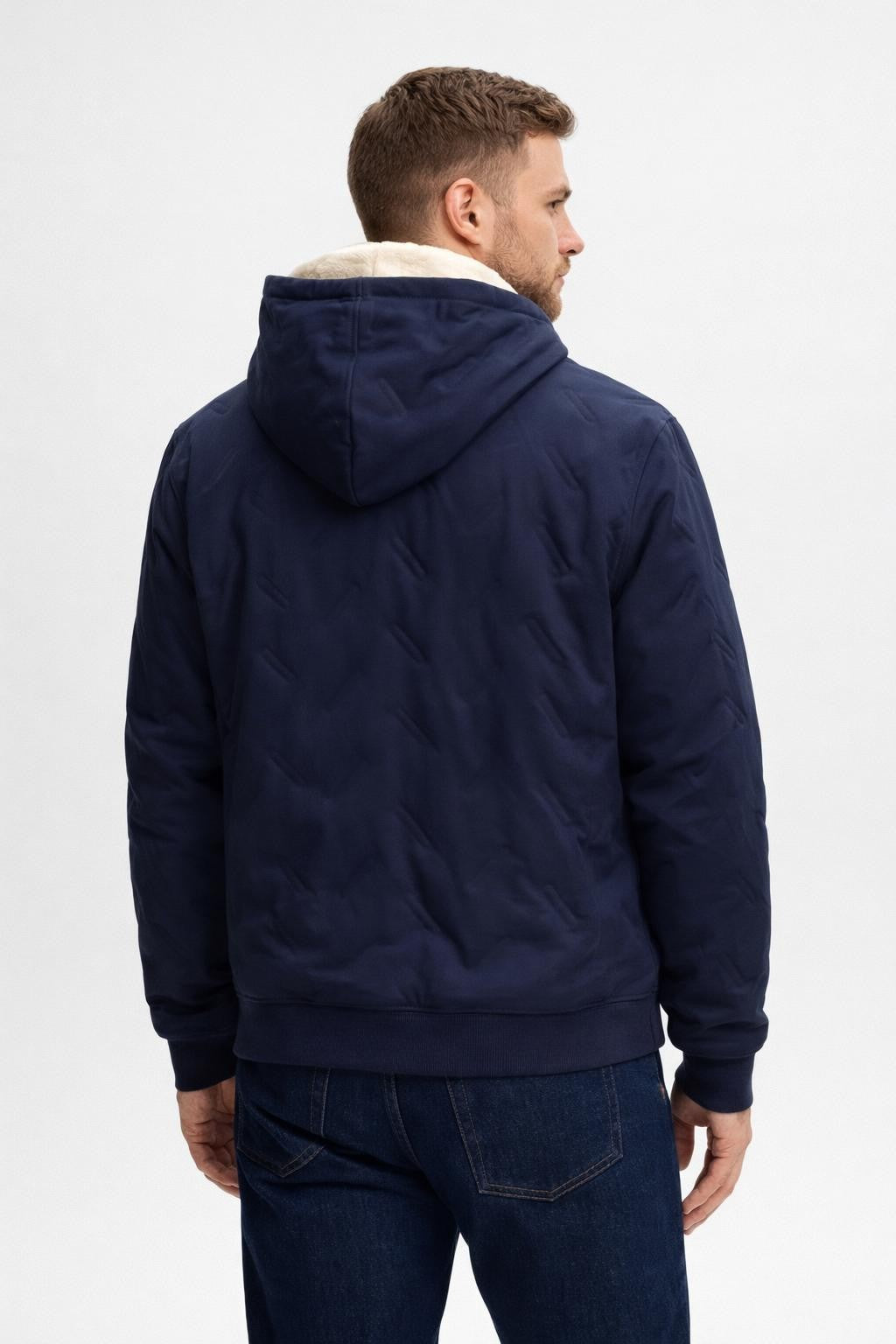 Men's Padded Winter Jacket with Zipper - back view