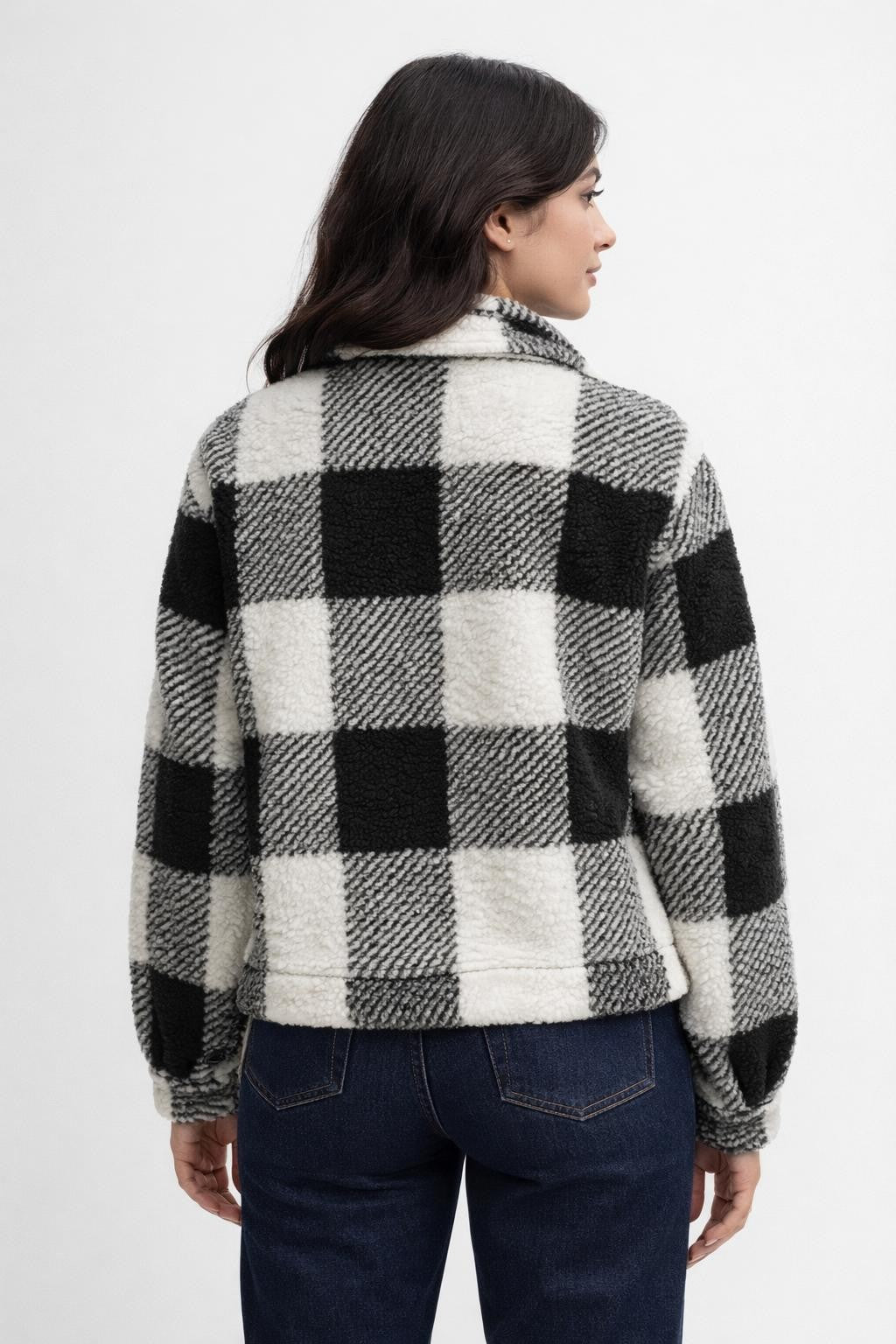Casual Checked Collar Jacket - back view