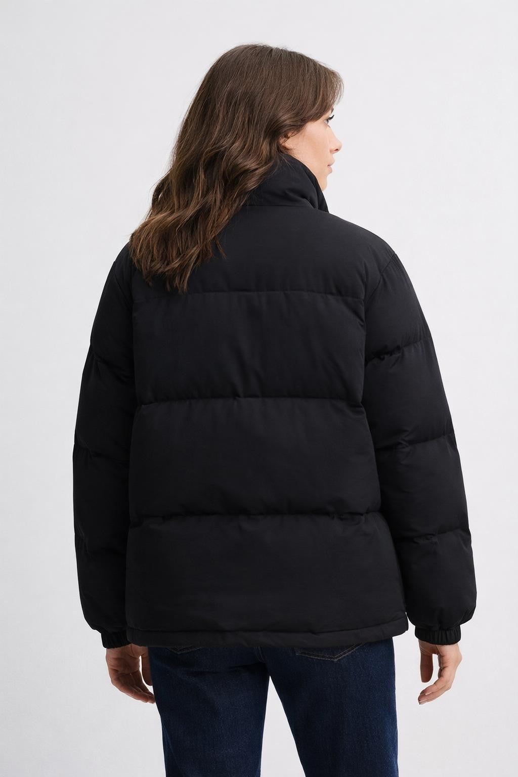 Insulated Black Puffer Jacket - back view