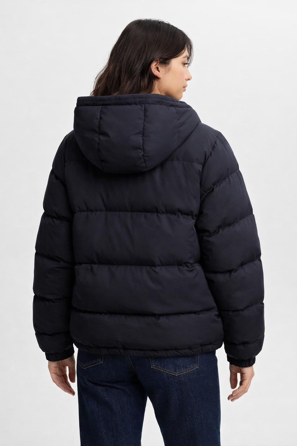 Casual Black Hooded Jacket - back view