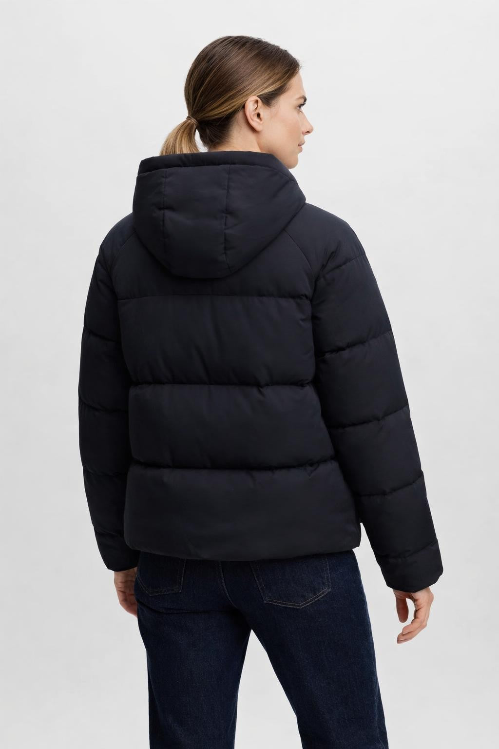 Thickened Black Winter Jacket - back view