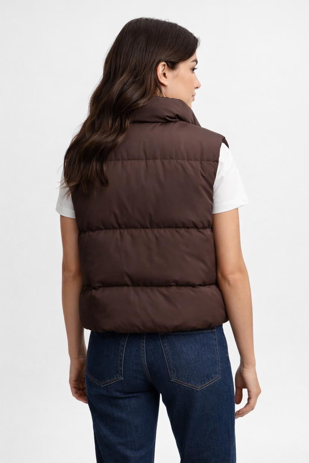 Brown Zip-Up Casual Vest - back view