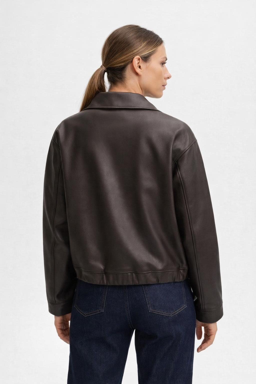 Women's Sleek PU Jacket for Versatile Wear - back view
