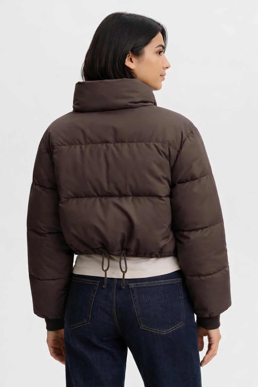 Brown Puffer Jacket with Sleek Design - back view