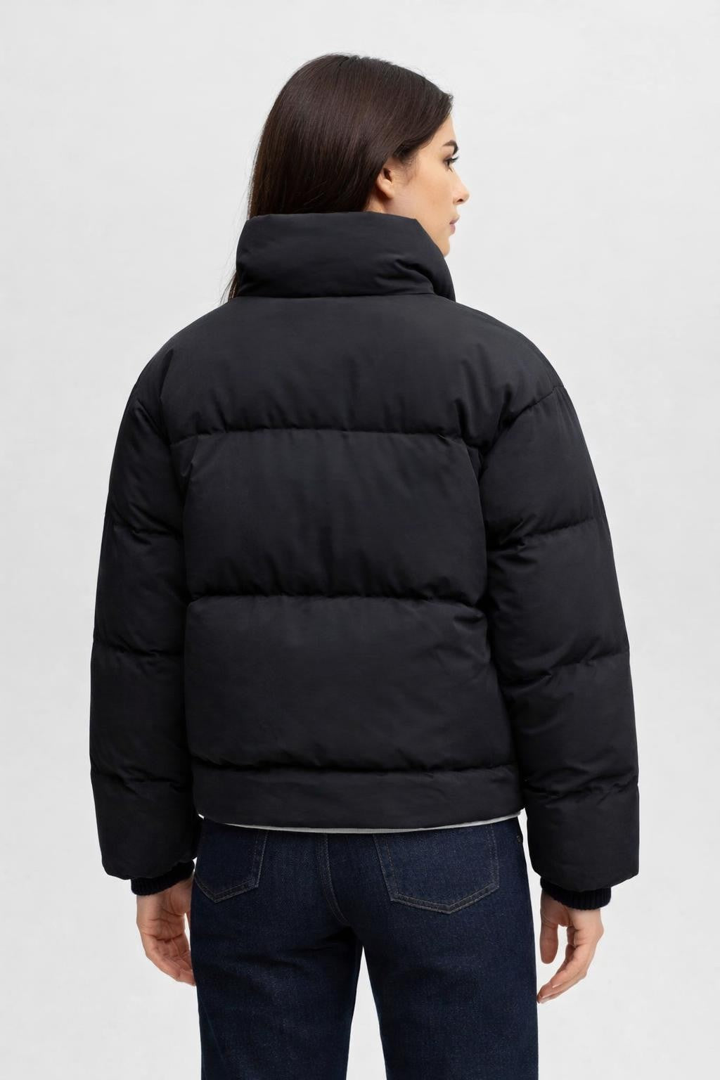 Warm Winter Jacket with Stand Collar - back view