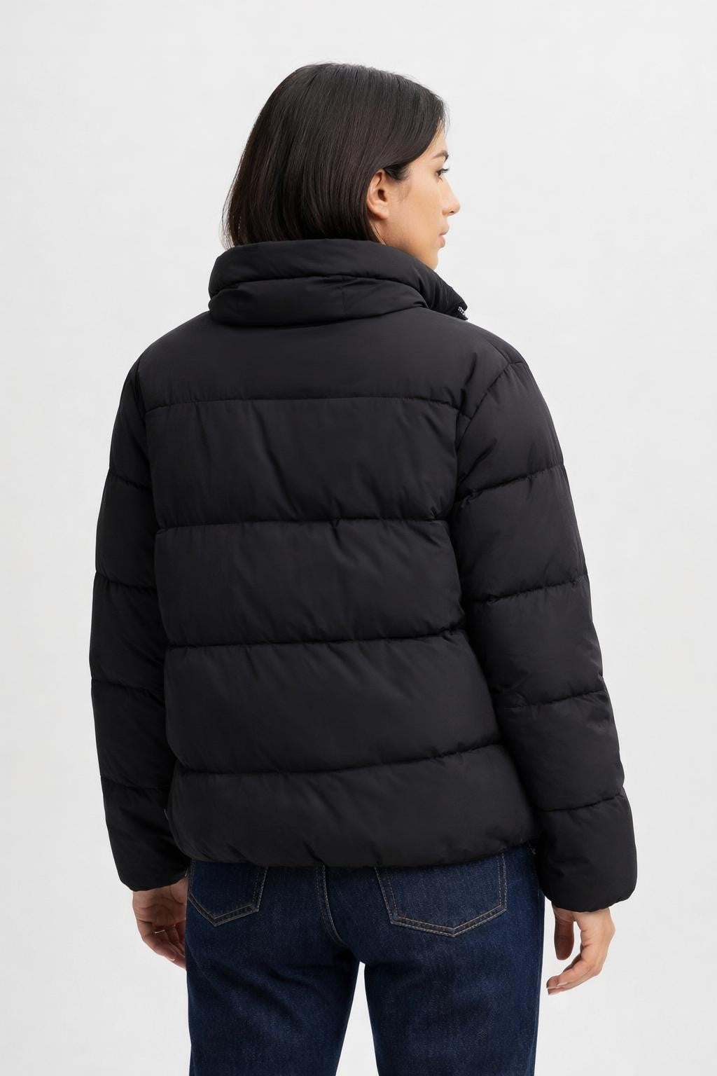 Casual Stretch Winter Jacket with Stand Collar - back view