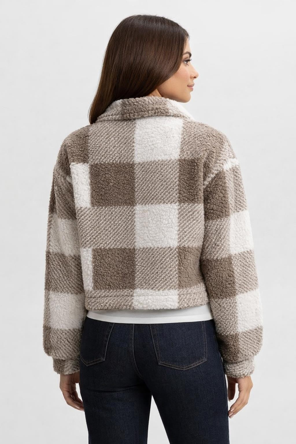 Plaid Zip-Up Strapless Jacket - back view