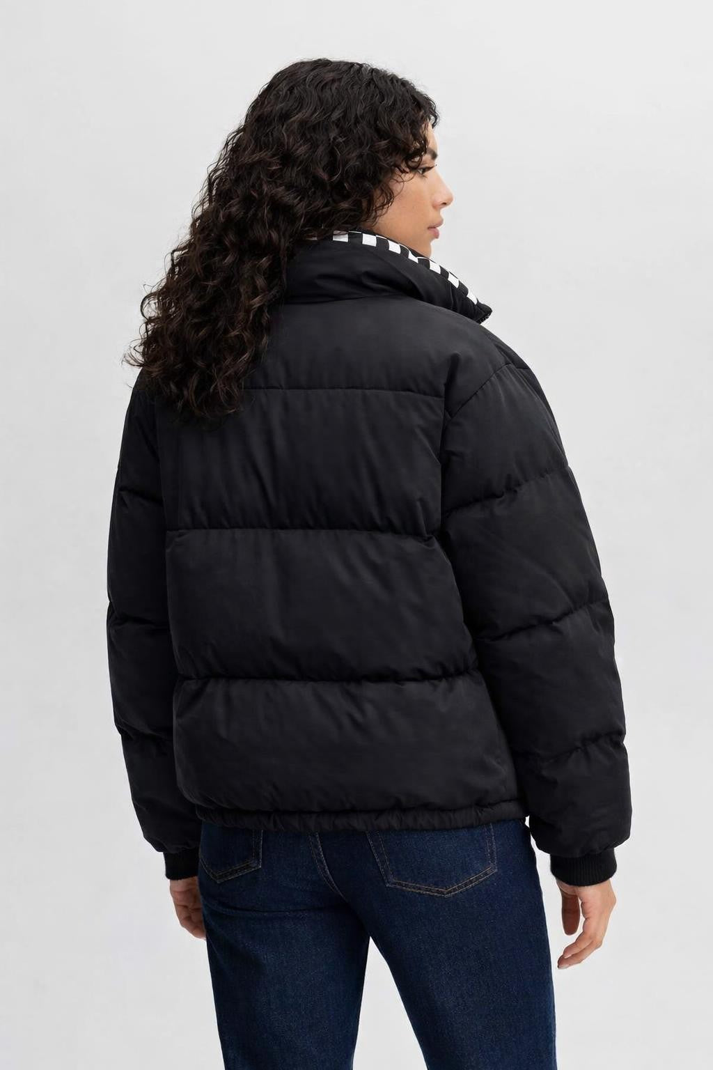 Black Thickened Casual Zip Jacket - back view