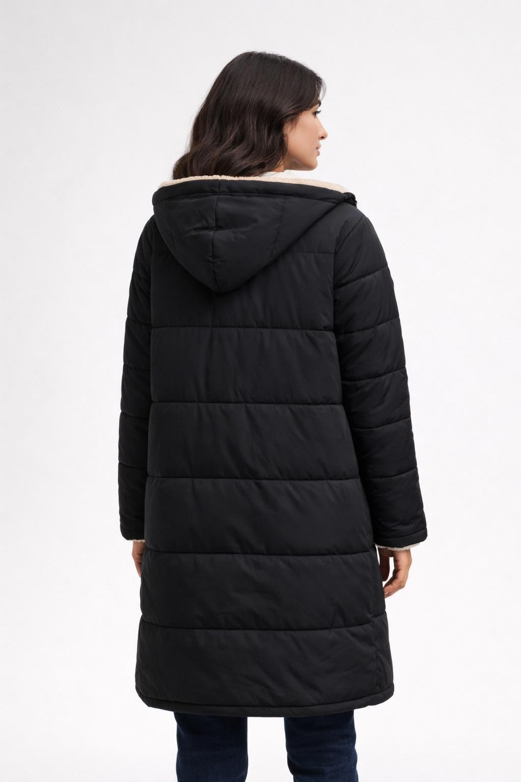 Extended Fleece Double-Sided Winter Coat - back view