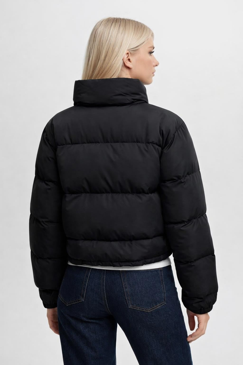 Women's Sleek Black Winter Jacket - back view