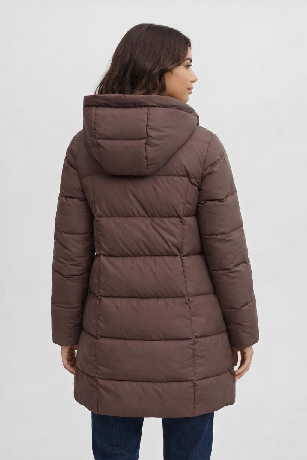 Mid-Length Quilted Coffee Jacket - back view