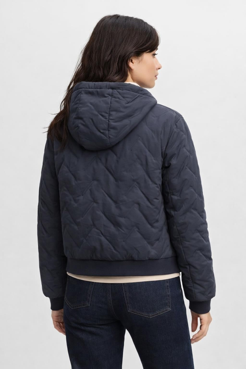 Quilted Winter Jacket with Lamb Fleece - back view