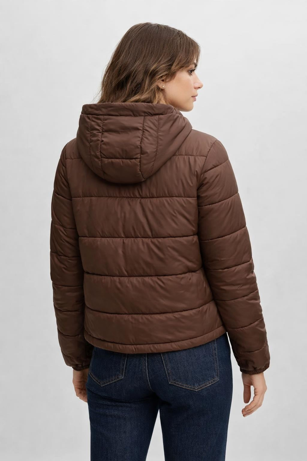 Quilted Winter Jacket with Full Zipper - back view