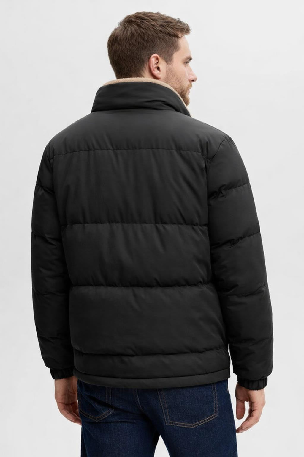 Men's Black Zip-Up Casual Jacket - back view