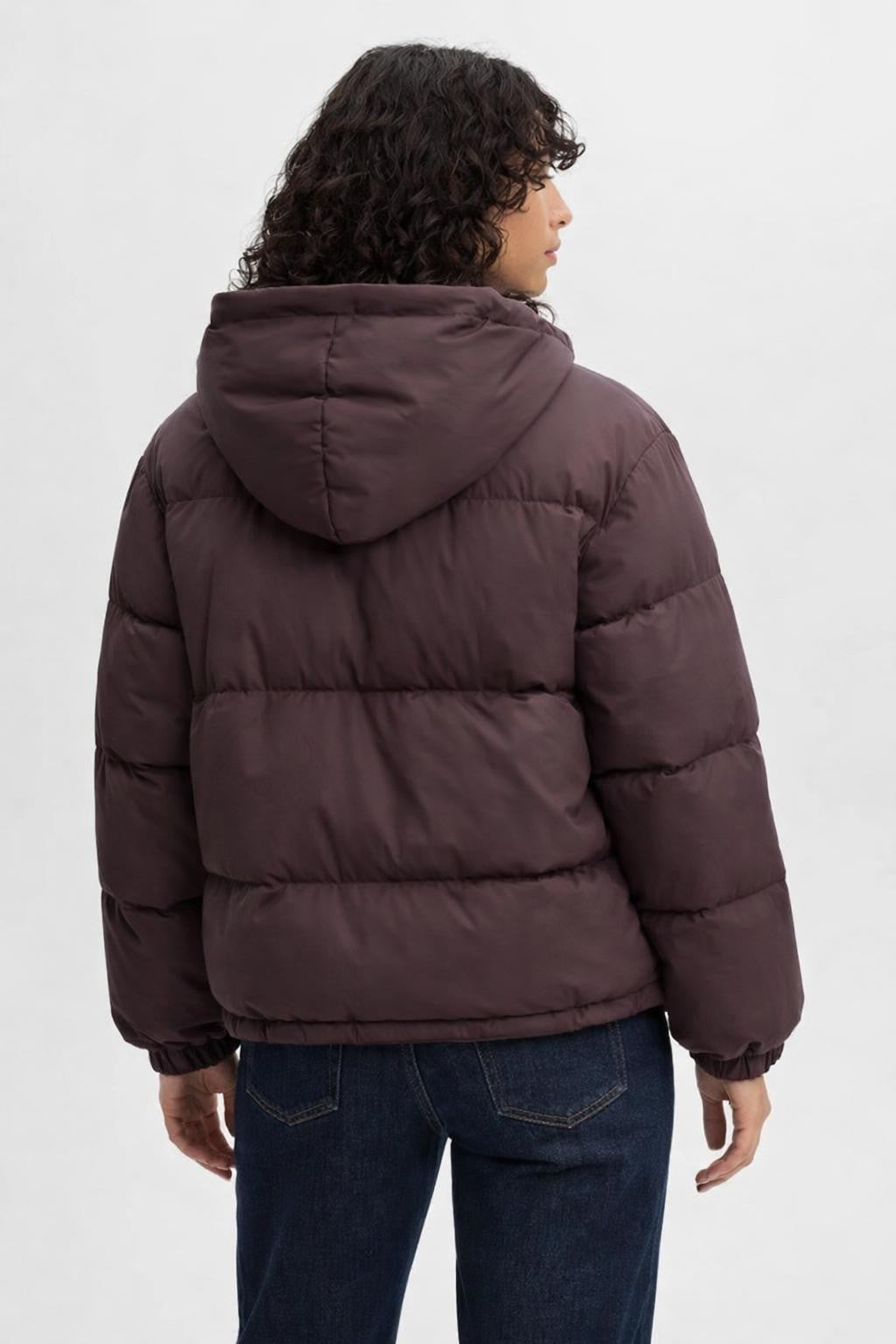 Coffee-Tone Quilted Relaxed Jacket - back view