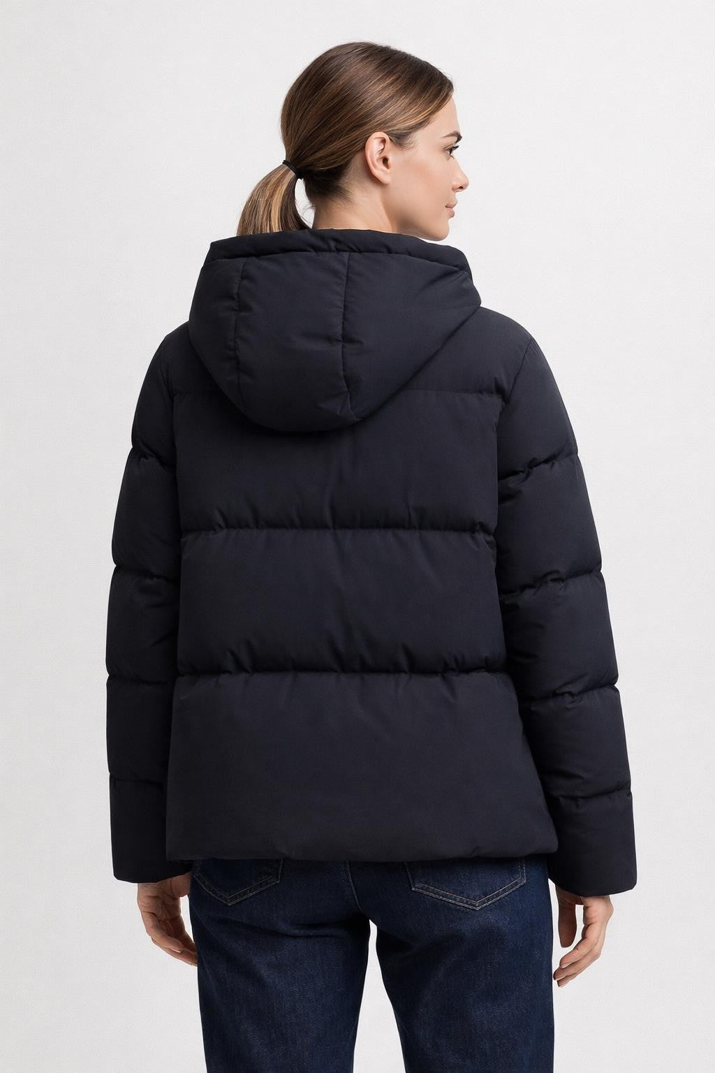 Geometric Zip-Up Hooded Casual Jacket - back view