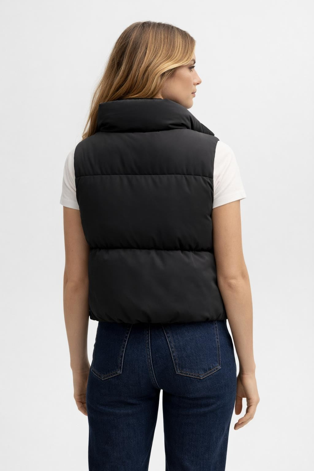 Isabella | Women's Black Quilted Puffer Vest, Stand Collar