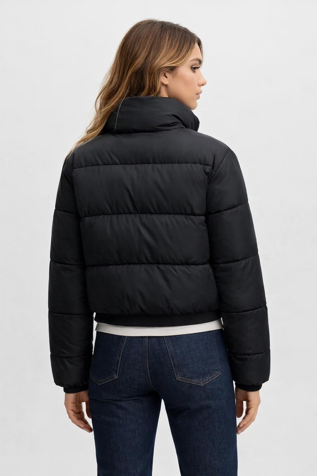 Puffer Jacket with Stand Collar - back view