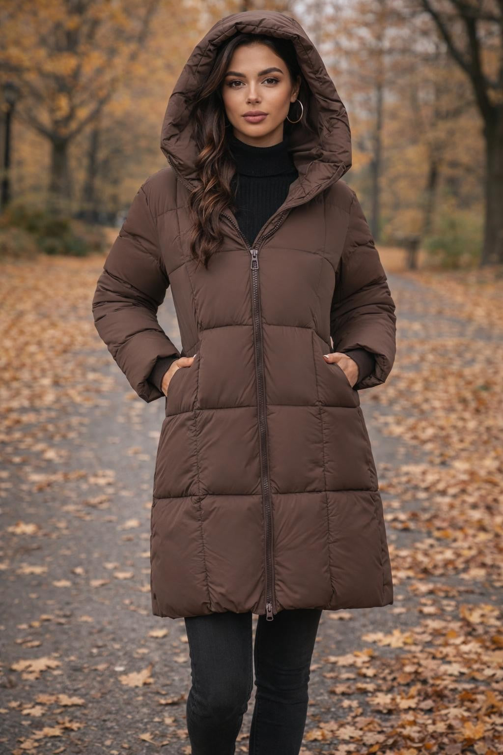 Mid-Length Quilted Coffee Jacket - lifestyle 1