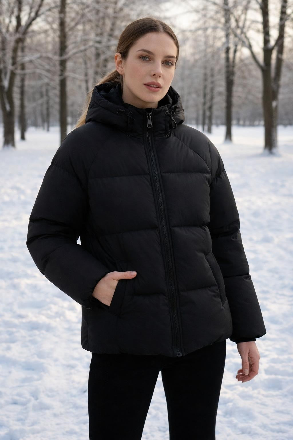 Thickened Black Winter Jacket - lifestyle 1