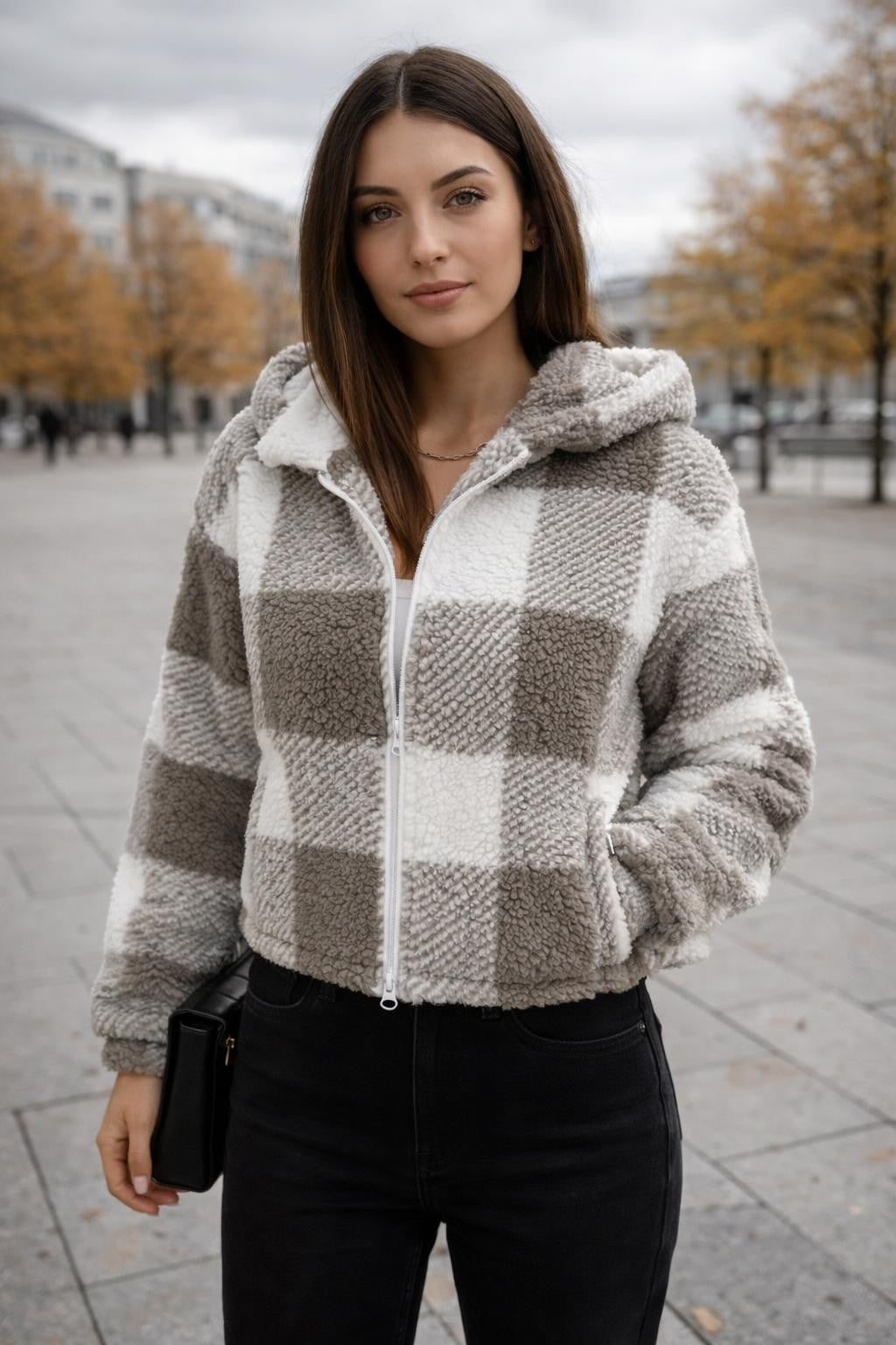 Plaid Zip-Up Strapless Jacket - lifestyle 1
